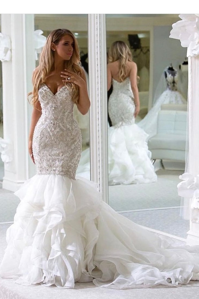Ivory Lace Off the Shoulder Mermaid Wedding Dresses Women Bridal Dress –  Siaoryne